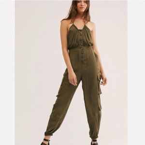 Free people Oliviera utility halter cargo jumpsuit jumper army green